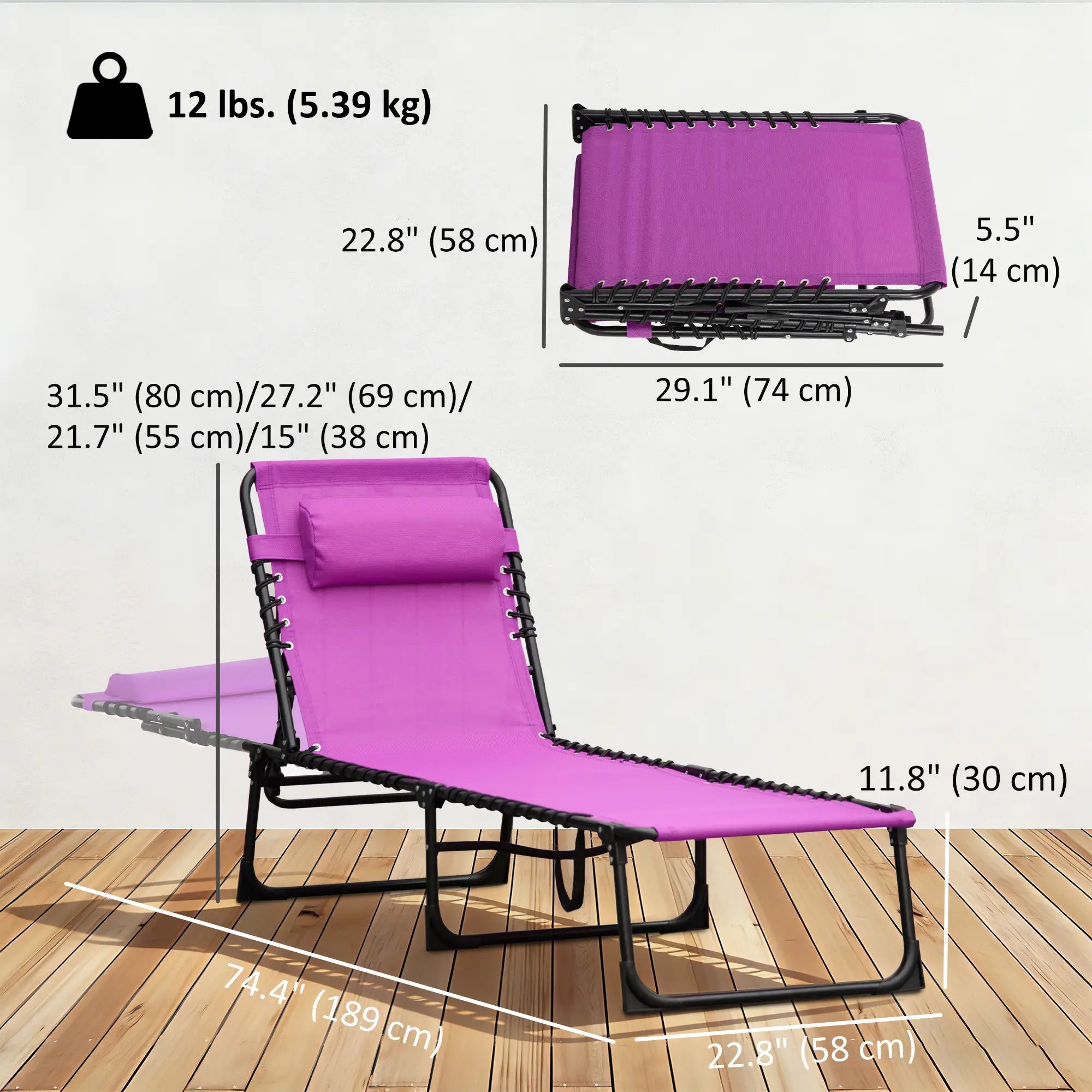 Outdoor Folding Lounge Chair, 4-Level Adjustable, Purple Lounger Chairs at Gallery Canada