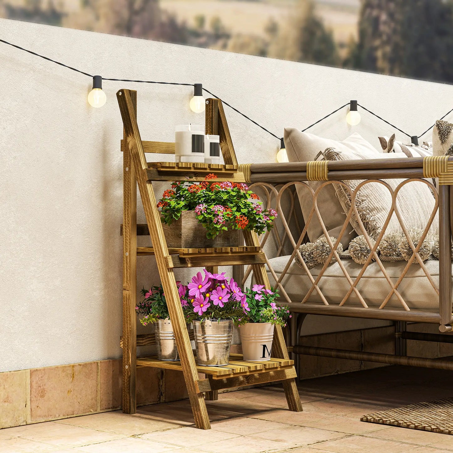 Foldable 3-Tier Wooden Plant Stand, Garden Indoor Outdoor, 16" x 15" x 37" Plant Stands at Gallery Canada