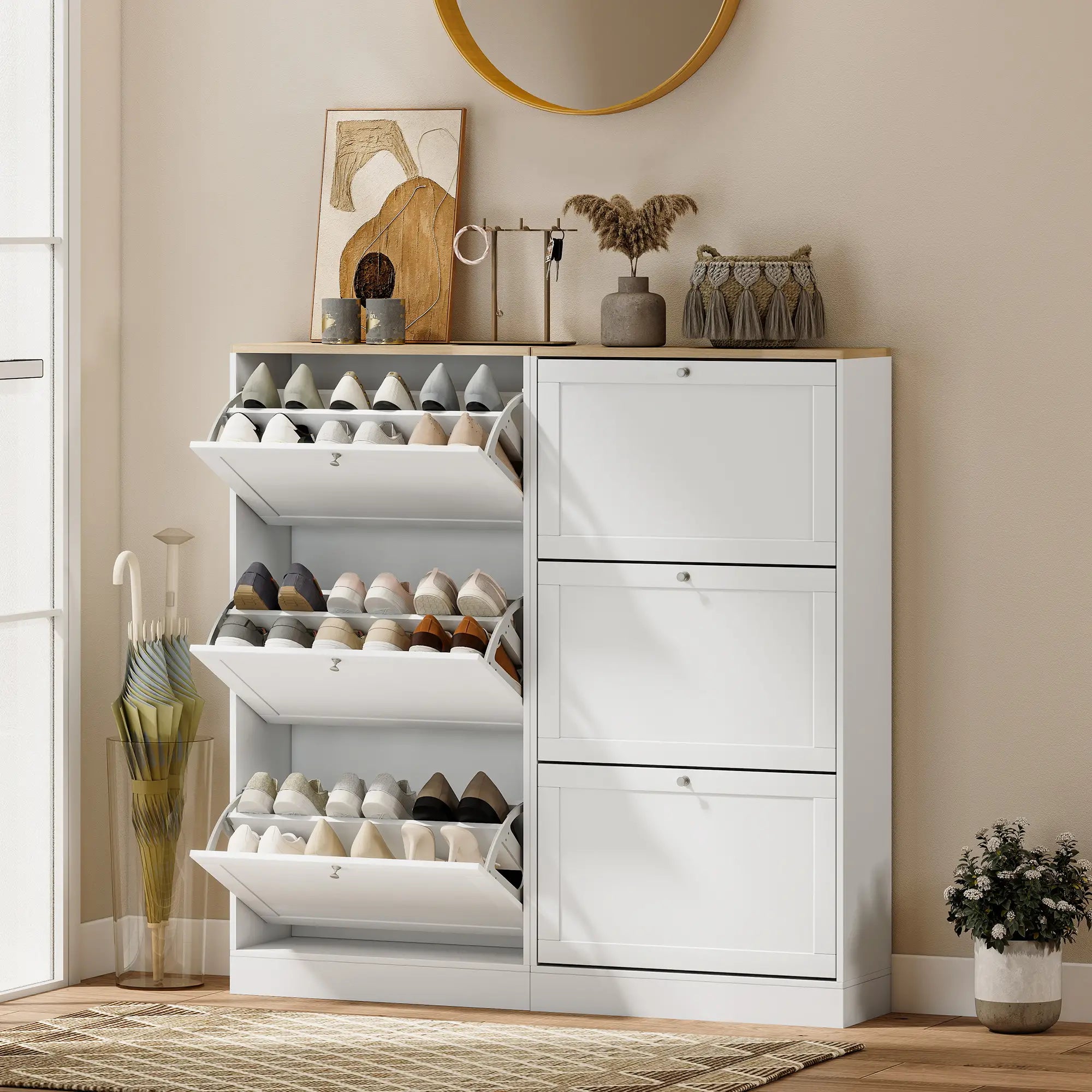 Modern Shoe Storage, 3 Flip Drawers, Adjustable Shelves, 18 Pairs, White Shoe Storage Cabinets & Racks at Gallery Canada