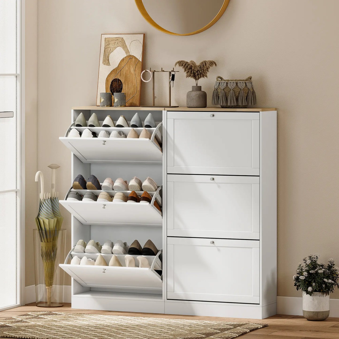 Modern Shoe Storage, 3 Flip Drawers, Adjustable Shelves, 18 Pairs, White Shoe Storage Cabinets & Racks at Gallery Canada