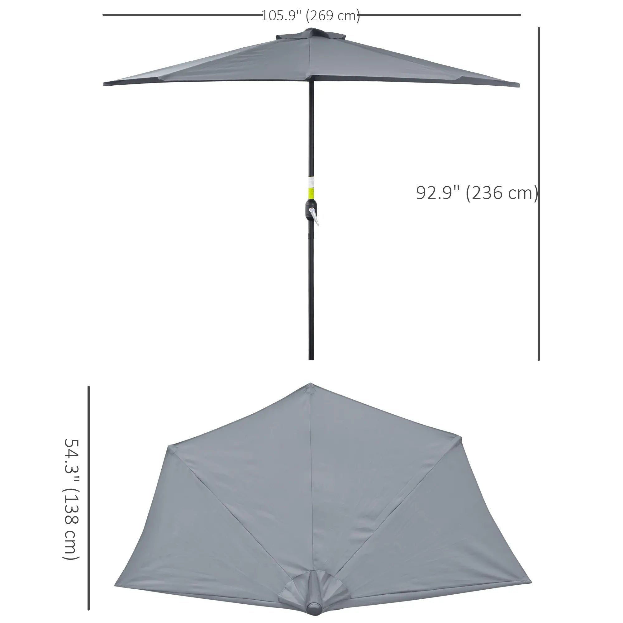 9ft Half Round Umbrella, Outdoor Patio Sun Shade, 5 Ribs, Grey Sun Umbrellas at Gallery Canada
