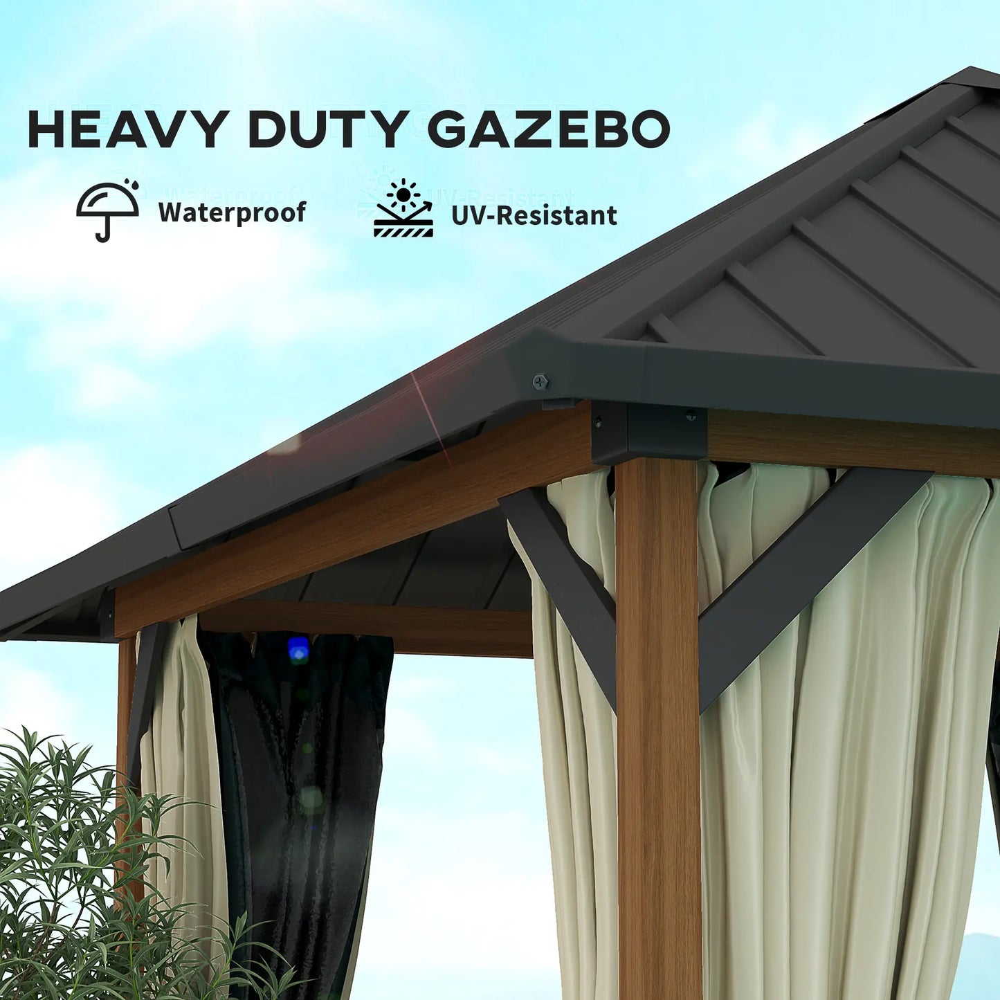 10' x 10' Hardtop Gazebo, Galvanized Steel Roof, Netting, Curtains Gazebos at Gallery Canada