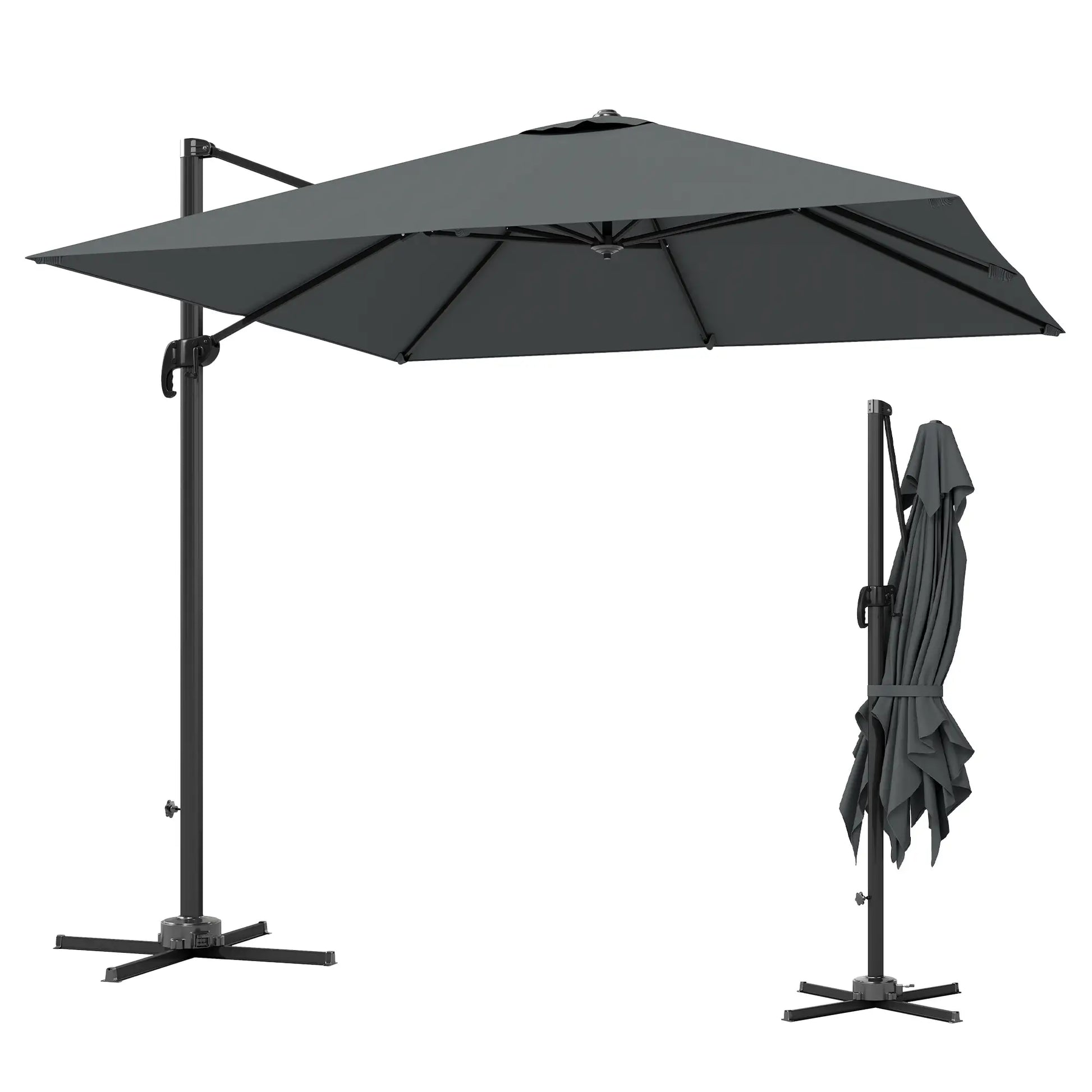 8 FT Aluminum Cantilever Patio Umbrella, 360° Rotation, Dark Grey Offset Cantilever Umbrellas Dark Grey at Gallery Canada