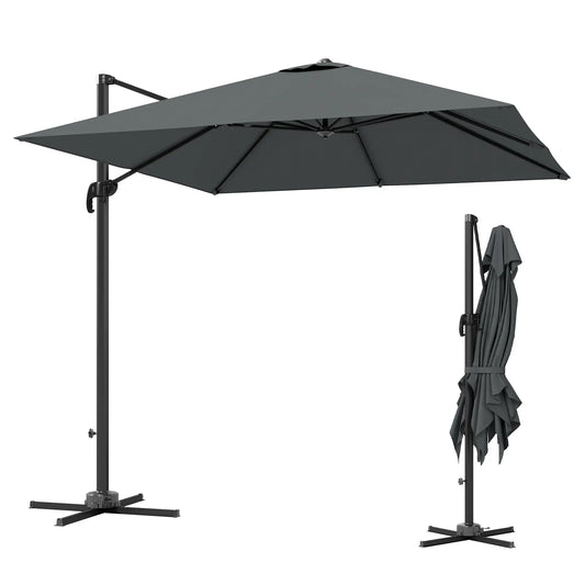 8 FT Aluminum Cantilever Patio Umbrella, 360° Rotation, Dark Grey Offset Cantilever Umbrellas Dark Grey at Gallery Canada