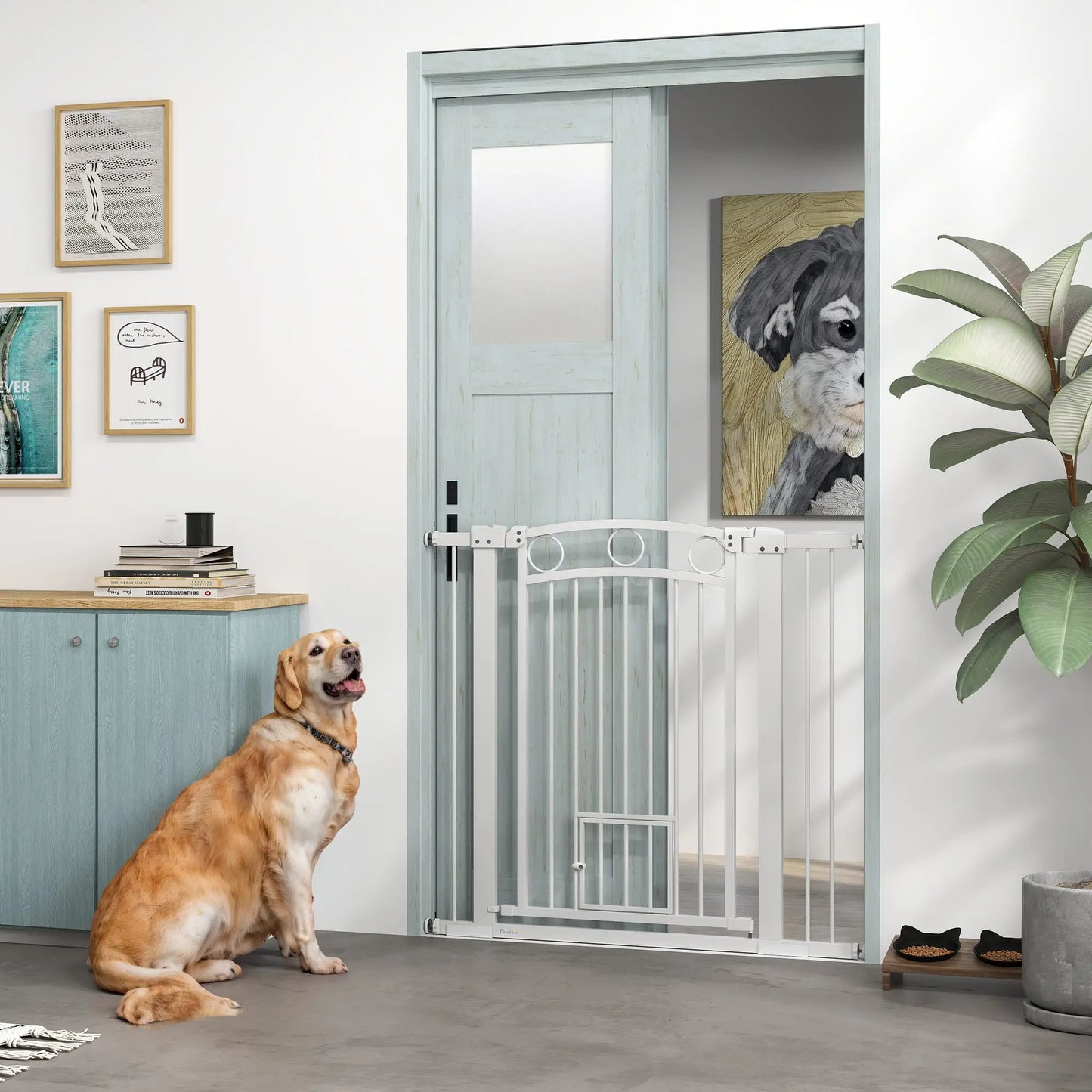 38" Extra Tall Dog Gate With Cat Door, 2 Extension Kits, 30"-41" Width Houses, Kennels & Pens at Gallery Canada