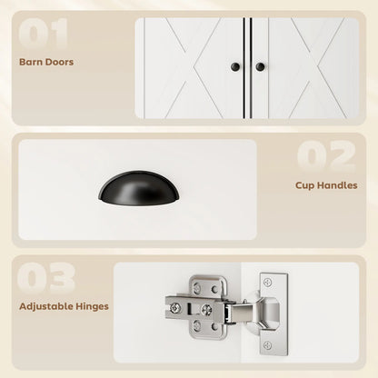 46.5" Buffet Cabinet, Farmhouse Sideboard, 3 Barn Doors, 3 Drawers, White Bar Cabinets at Gallery Canada