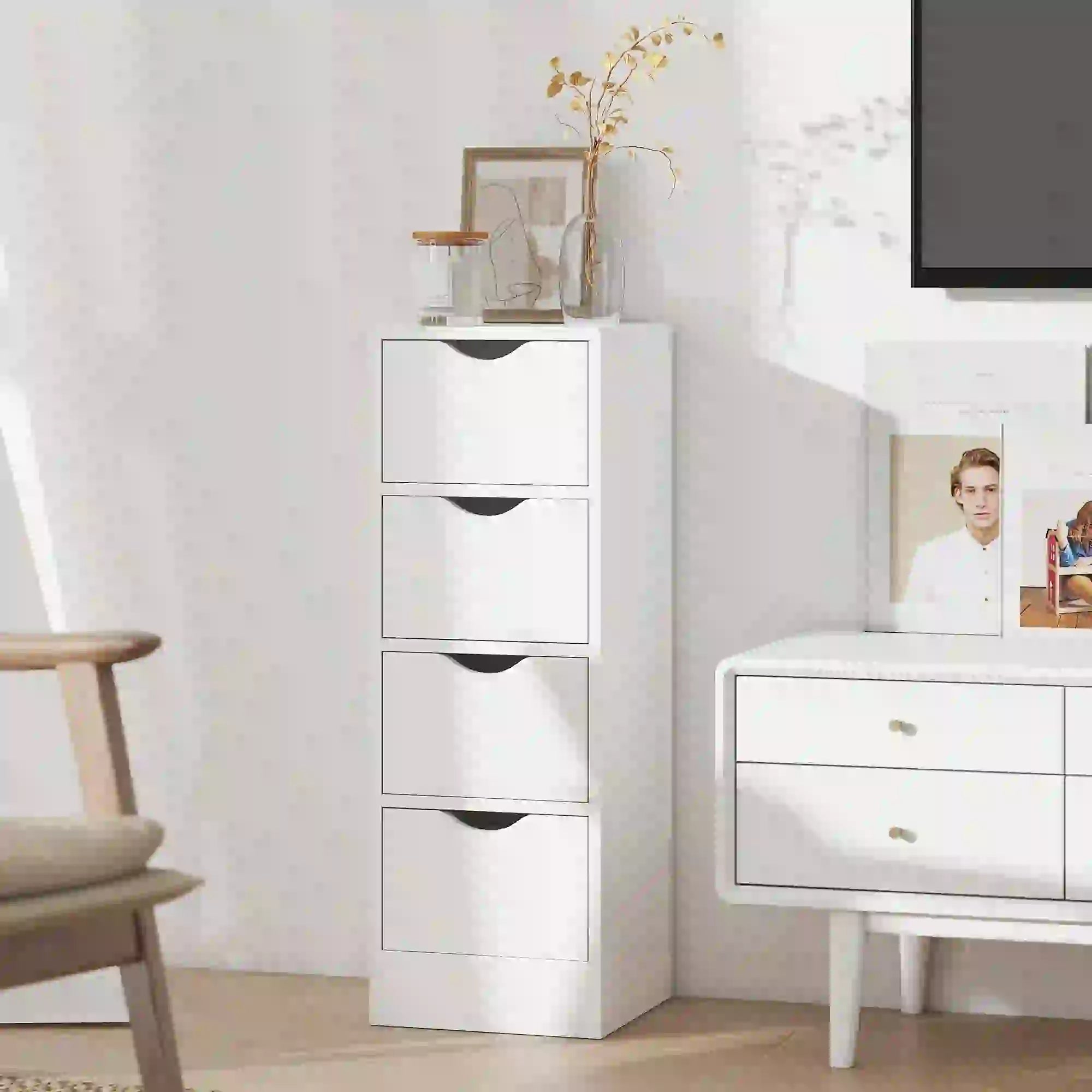 4-Drawer Bathroom Cabinet, Freestanding Narrow Storage, White Bathroom Cabinets at Gallery Canada