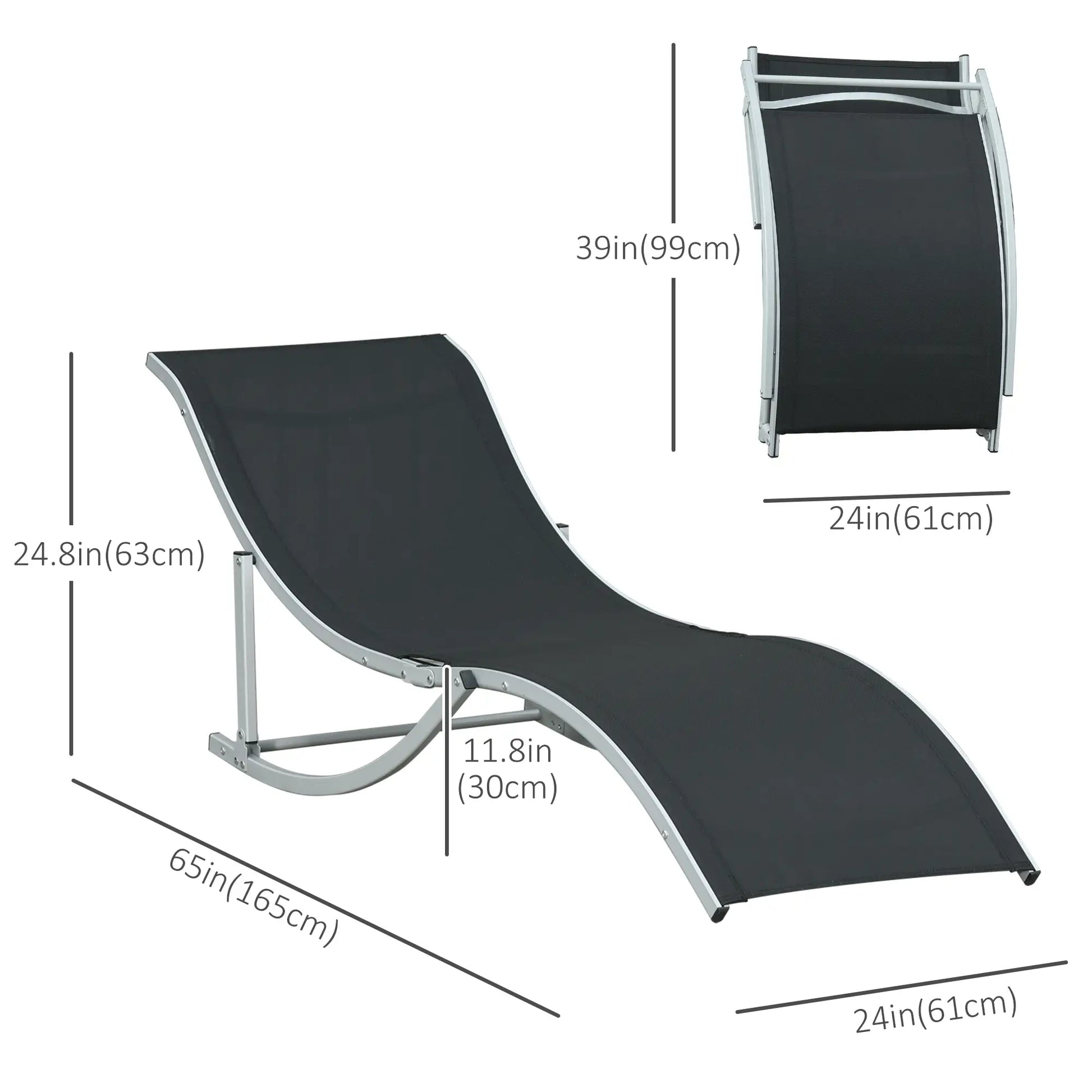 Foldable Pool Chaise Lounge Chairs Set of 2, 264lbs Capacity, Black Lounger Chairs at Gallery Canada