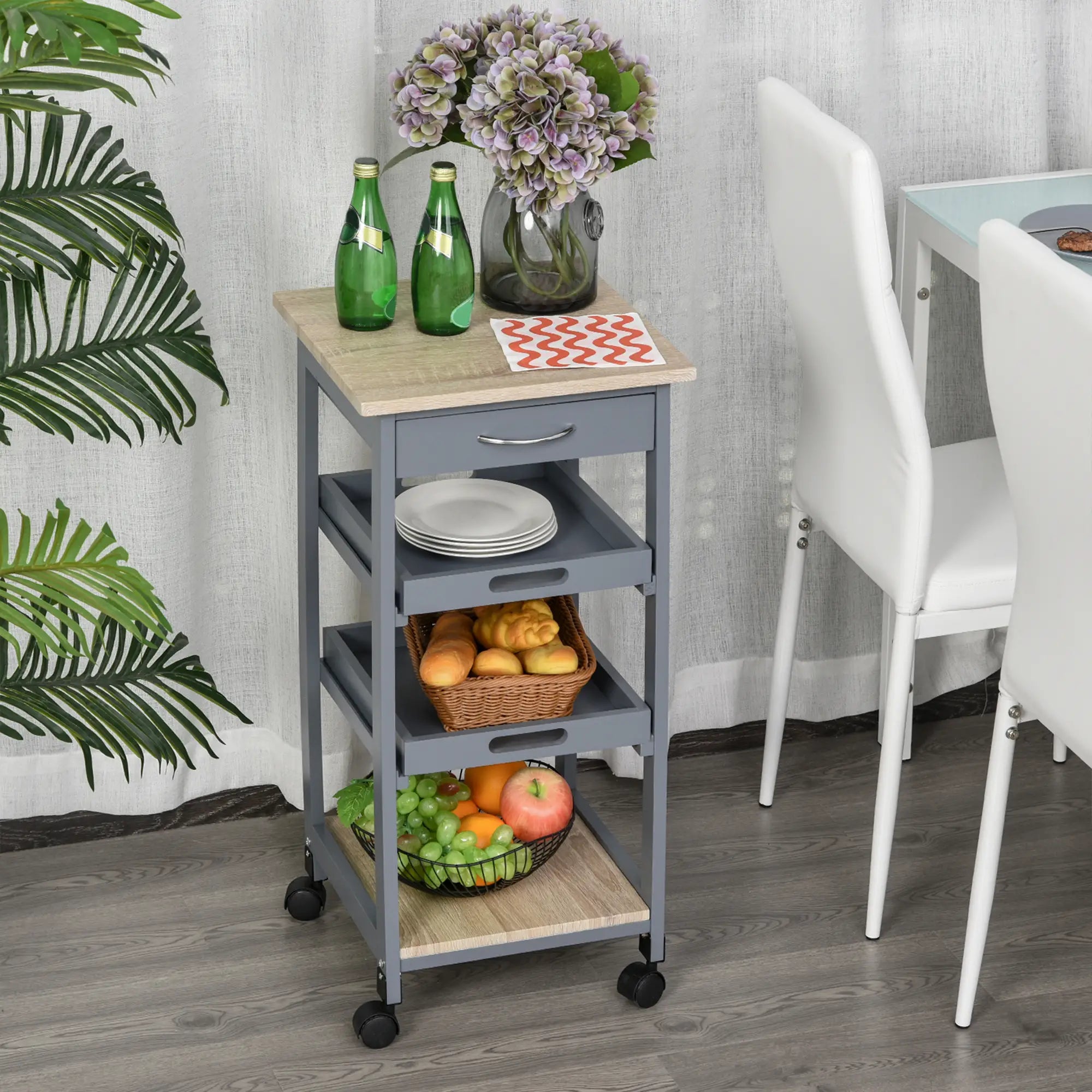 Kitchen Island Rolling Cart with Drawer, Grey Kitchen Islands & Kitchen Carts at Gallery Canada