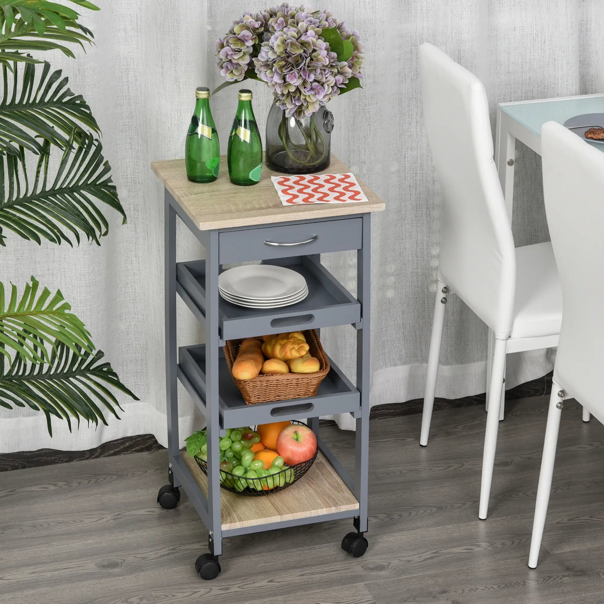 Kitchen Island Rolling Cart with Drawer, Grey Kitchen Islands & Kitchen Carts at Gallery Canada