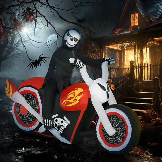 6' Halloween Grim Reaper Flaming Motorcycle LED Inflatable, Outdoor Decor Halloween Decorations Options at Gallery Canada