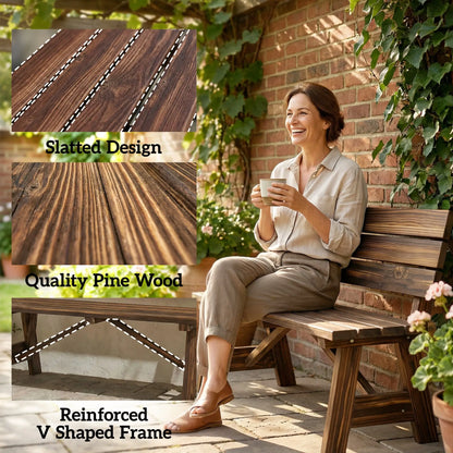 Wooden Garden Bench, 2-Person Patio Loveseat, Carbonized Outdoor Benches at Gallery Canada