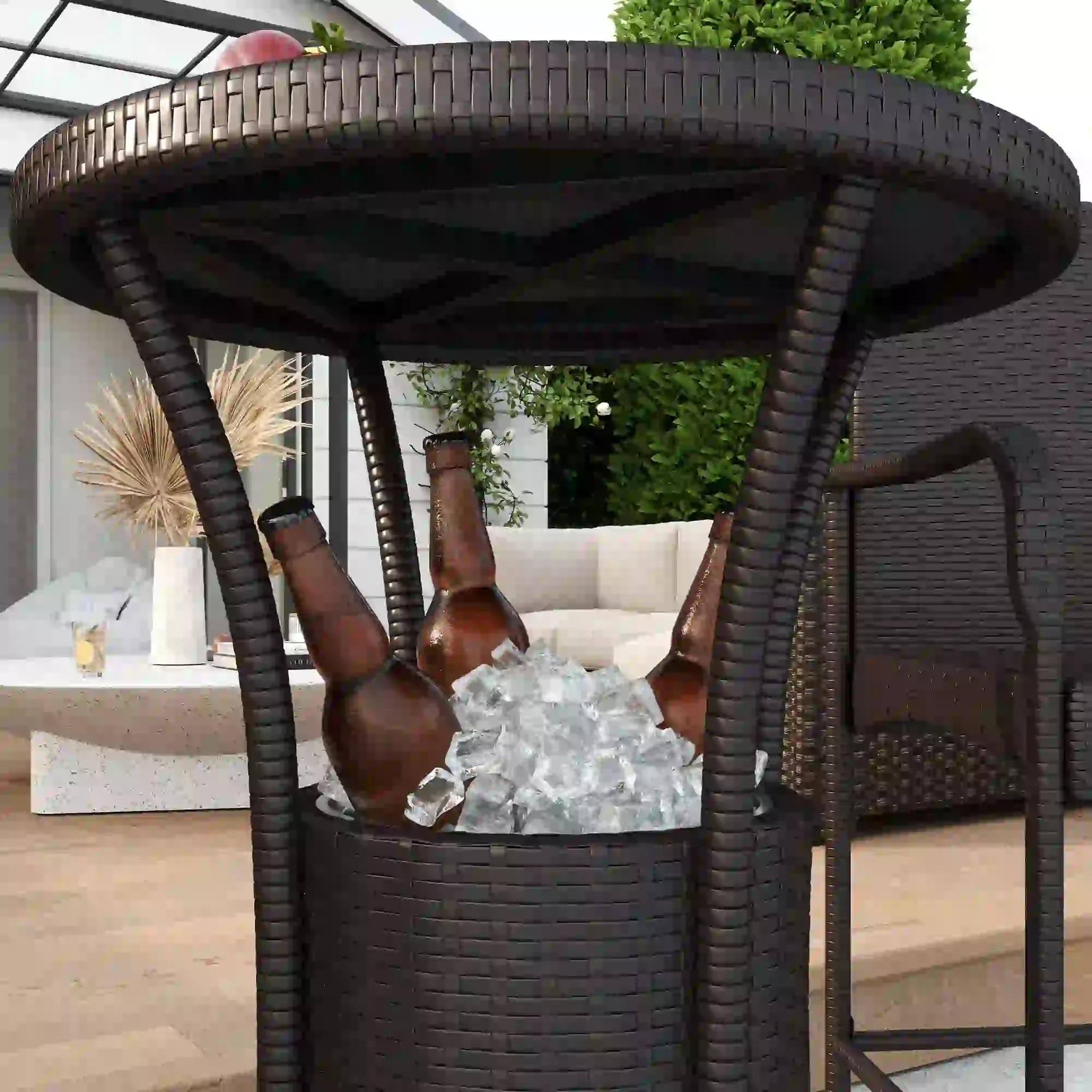 3-Piece Patio Bar Set, Rattan Bistro Table and Chairs, Dark Brown Bistro Sets at Gallery Canada