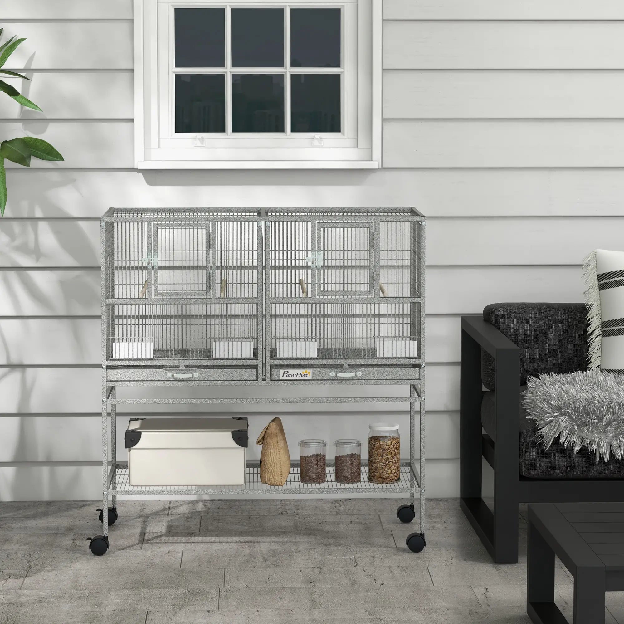 Large Double Rolling Metal Bird Cage, Removable Tray Storage Shelf Bird Cages at Gallery Canada