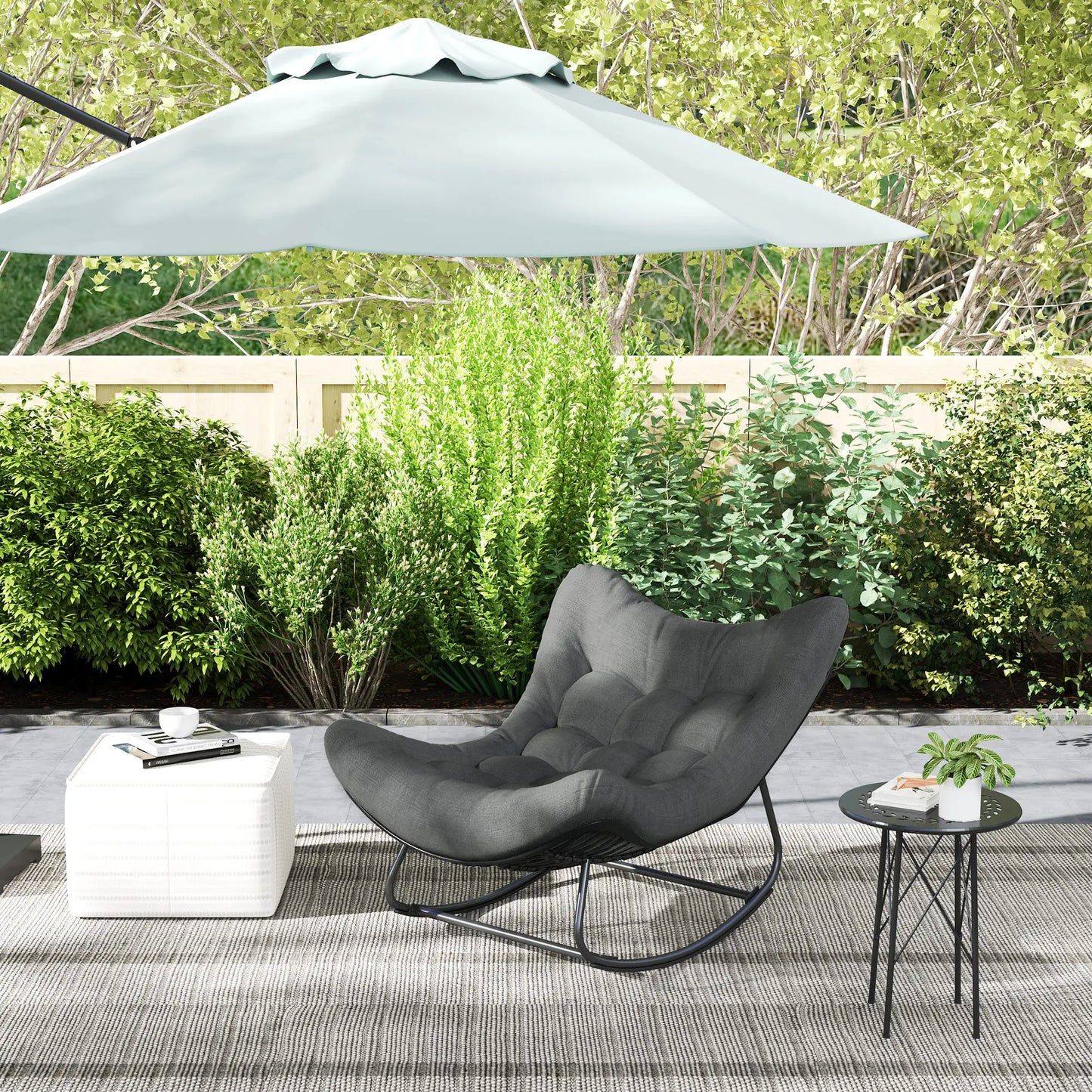 Oversized Patio Egg Rocking Chair, Padded Cushion, Rattan Wicker, Dark Grey Outdoor Rocking Chairs at Gallery Canada