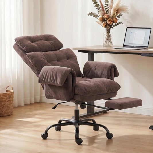 Reclining Executive Computer Desk Chair, Ergonomic Office Chair with Footrest and Thickly Padded, Coffee Office Chairs Coffee Brown, Black at Gallery Canada