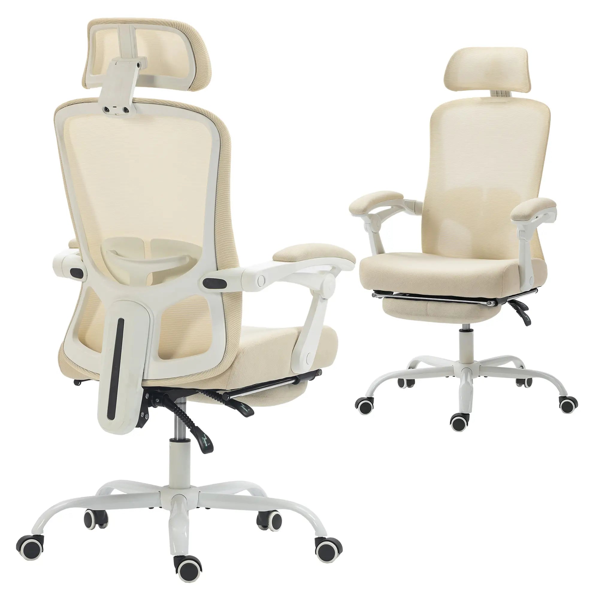 Ergonomic Office Chair, Mesh Reclining Desk Chair, Adjustable Lumbar Support, Headrest, Beige Office Chairs at Gallery Canada