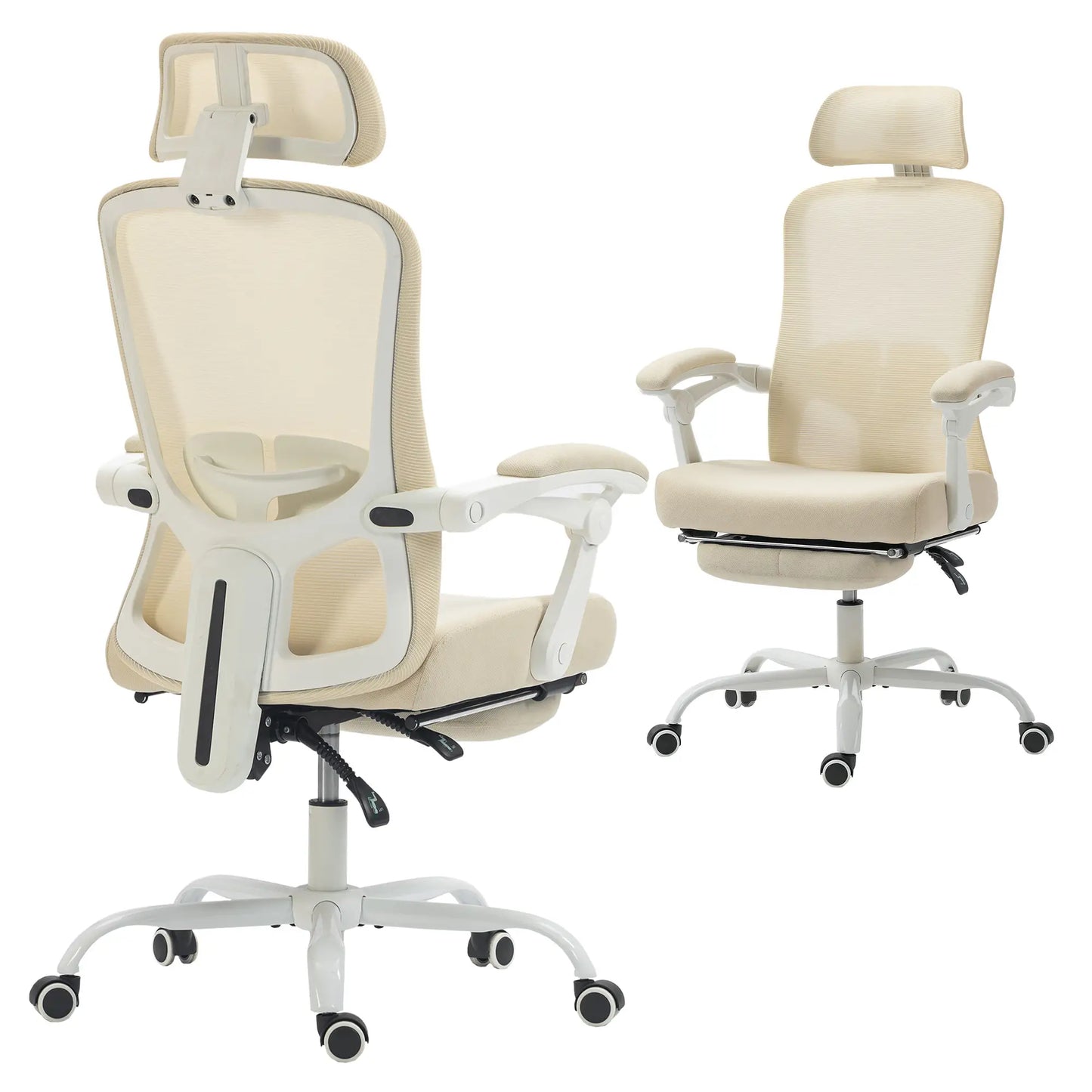 Ergonomic Office Chair, Mesh Reclining Desk Chair, Adjustable Lumbar Support, Headrest, Beige Office Chairs at Gallery Canada