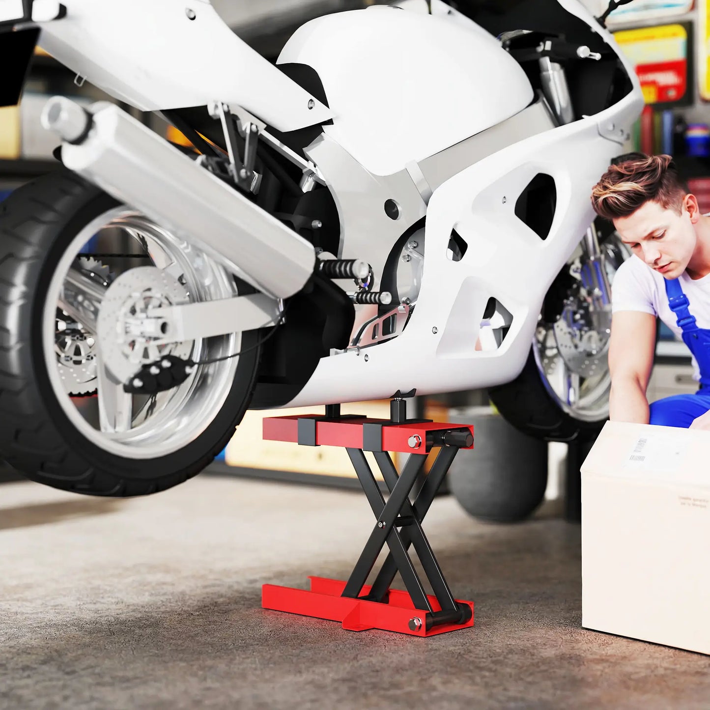 Motorcycle Scissor Lift Jack, 1100 lbs ATV Dirt Bike Stand, 3.7-15.7" Adjustable Height, Red Automotive at Gallery Canada