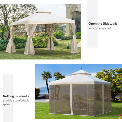 10' x 10' Steel Outdoor Gazebo, Removable Mesh Curtains, Beige Gazebos at Gallery Canada