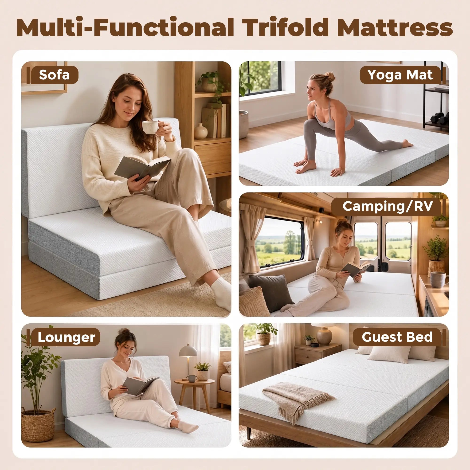 Foldable Queen Mattress, 6 Inch Tri Fold Memory Foam, Washable Cover Mattresses at Gallery Canada