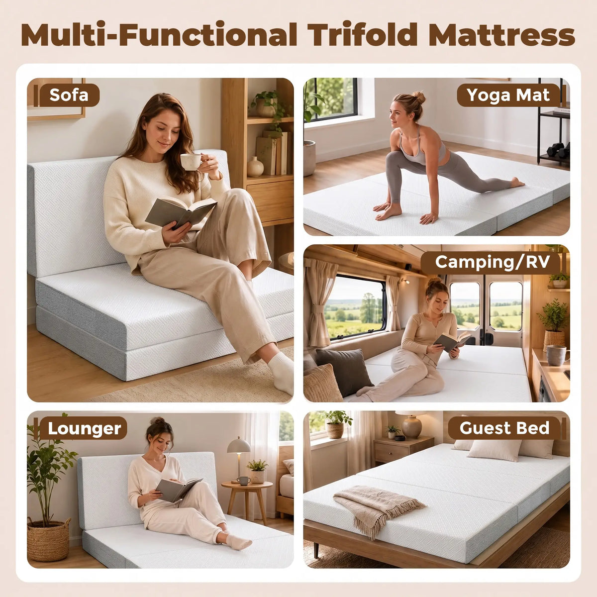 Foldable Queen Mattress, 6 Inch Tri Fold Memory Foam, Washable Cover Mattresses at Gallery Canada