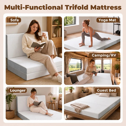 Foldable Queen Mattress, 6 Inch Tri Fold Memory Foam, Washable Cover Mattresses at Gallery Canada