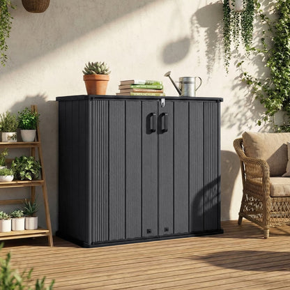 Outdoor 23.5 Cu.ft All-Weather Storage Box with Floor Lockable Door, Black