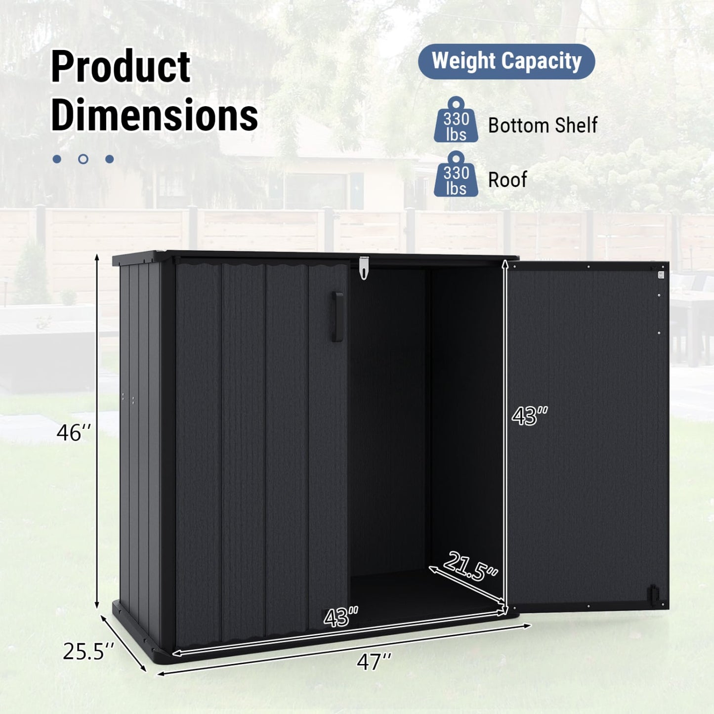 Outdoor 23.5 Cu.ft All-Weather Storage Box with Floor Lockable Door, Black