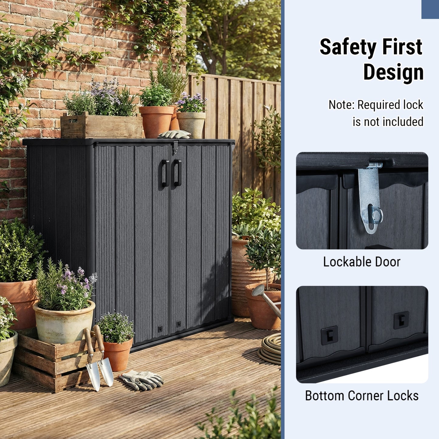 Outdoor 23.5 Cu.ft All-Weather Storage Box with Floor Lockable Door, Black