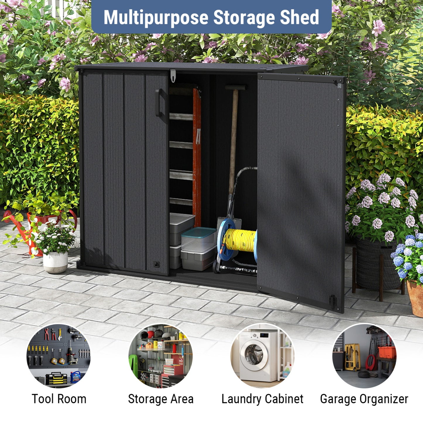Outdoor 23.5 Cu.ft All-Weather Storage Box with Floor Lockable Door, Black