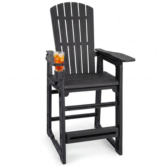29" Outdoor Bar Stool with Backrest, Armrests, Black
