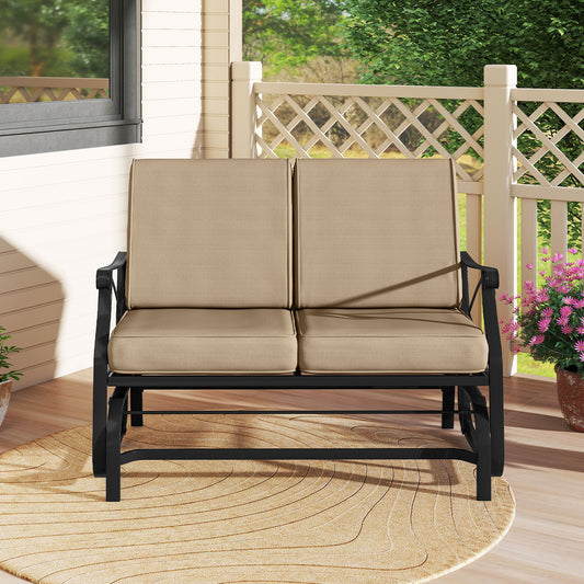 2-Person Glider Rocking Chair Loveseat, Thick Cushions, Metal Frame, Brown Patio Rocking Chairs & Gliders Brown at Gallery Canada