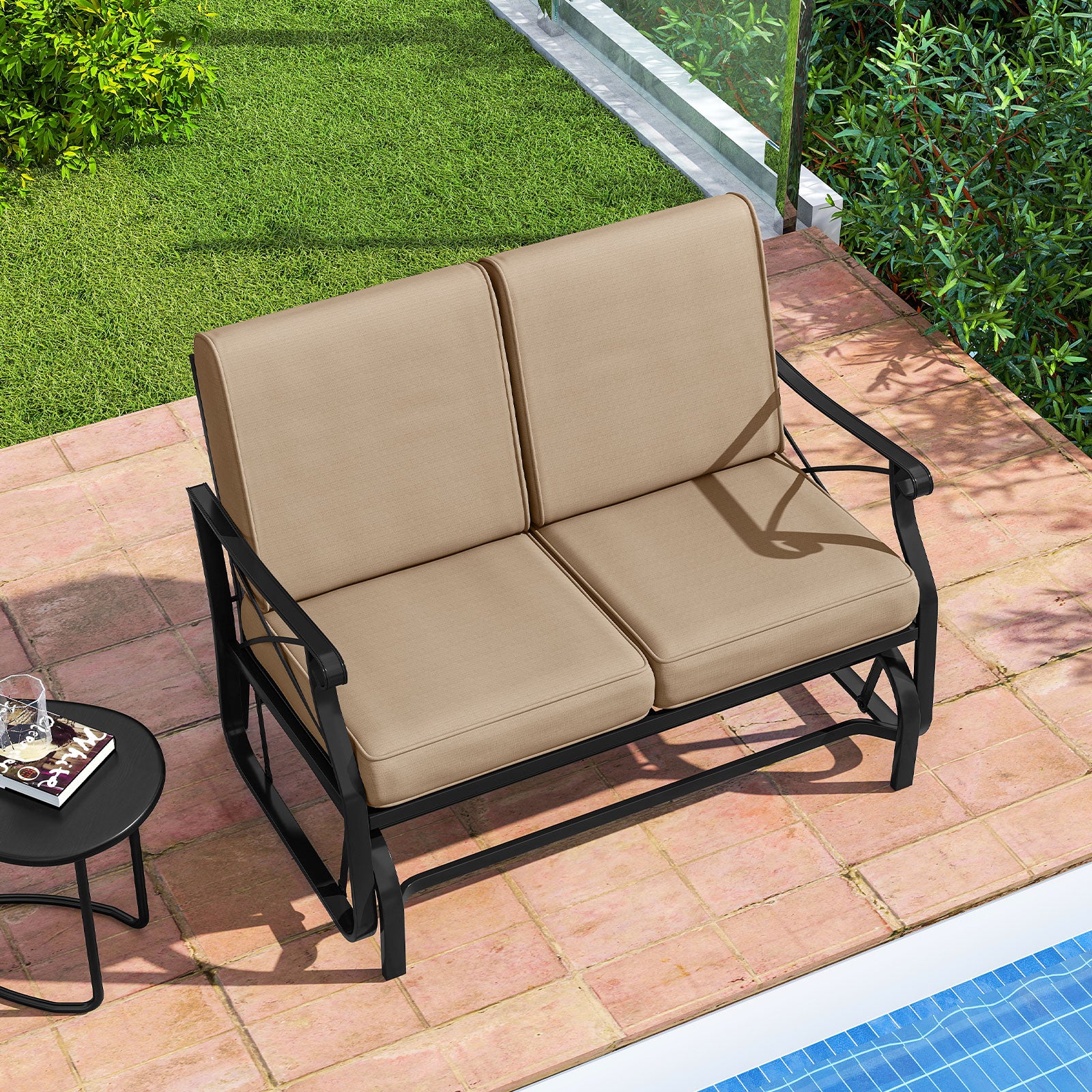 2-Person Glider Rocking Chair Loveseat, Thick Cushions, Metal Frame, Brown Patio Rocking Chairs & Gliders at Gallery Canada