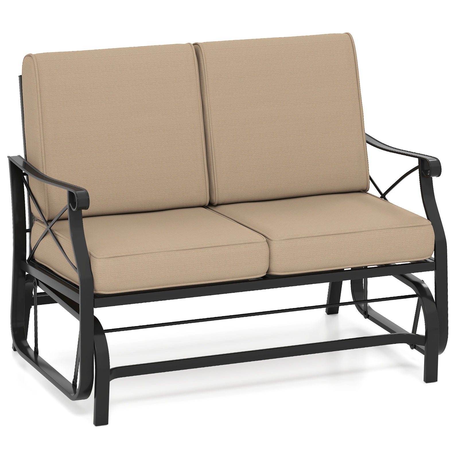 2-Person Glider Rocking Chair Loveseat, Thick Cushions, Metal Frame, Brown Patio Rocking Chairs & Gliders Brown at Gallery Canada