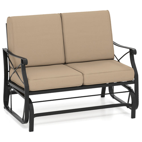 2-Person Glider Rocking Chair Loveseat, Thick Cushions, Metal Frame, Brown