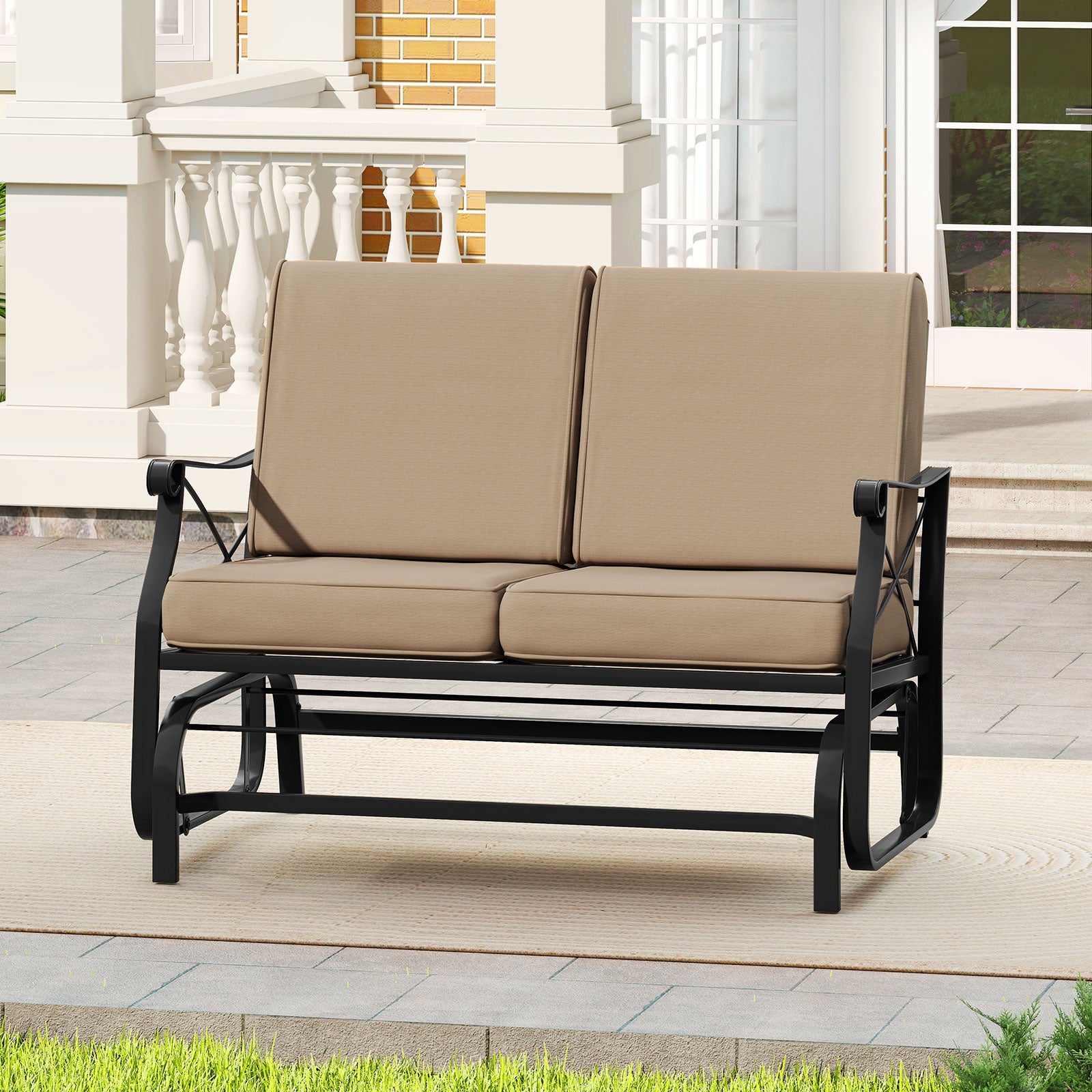 2-Person Glider Rocking Chair Loveseat, Thick Cushions, Metal Frame, Brown Patio Rocking Chairs & Gliders at Gallery Canada