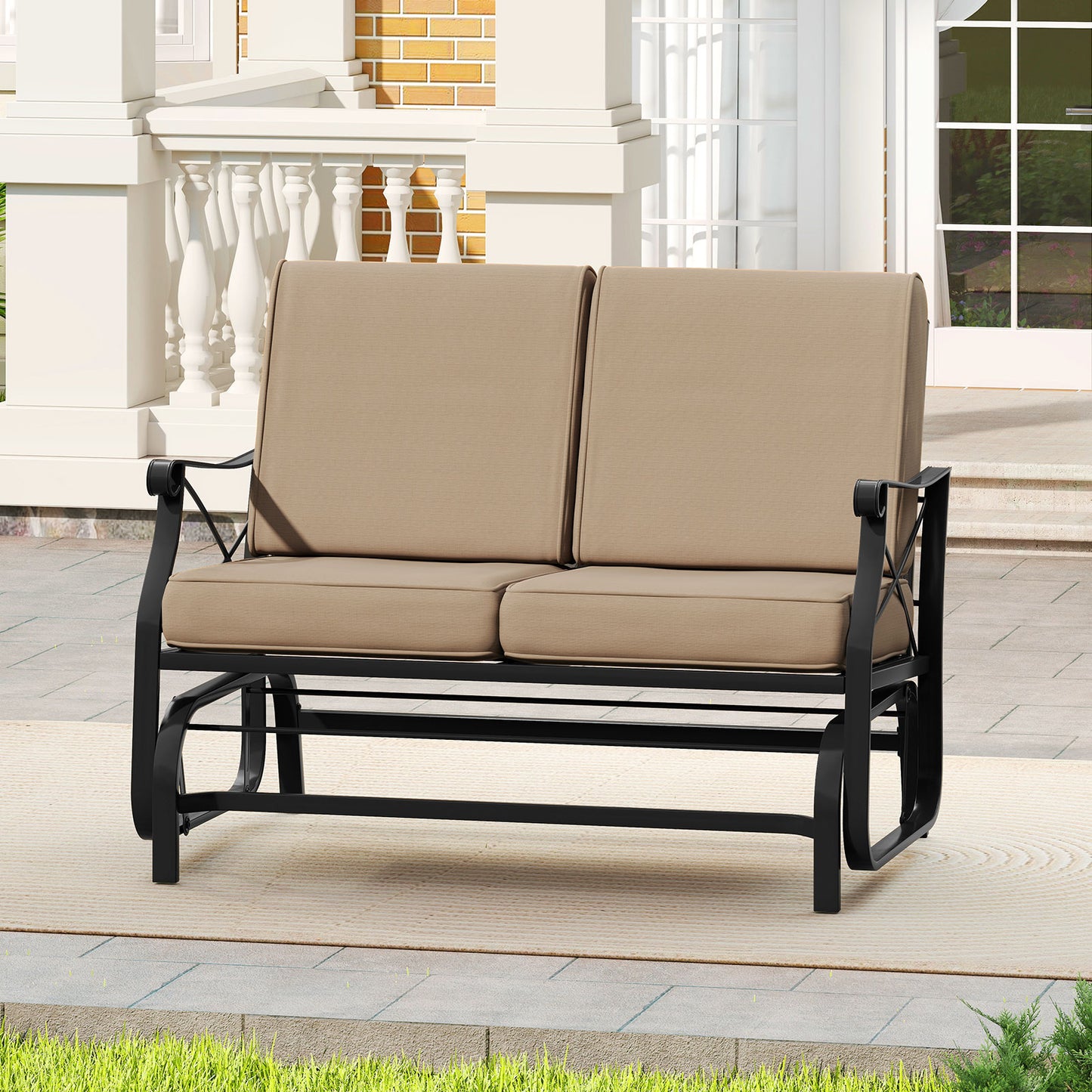 2-Person Glider Rocking Chair Loveseat, Thick Cushions, Metal Frame, Brown Patio Rocking Chairs & Gliders at Gallery Canada