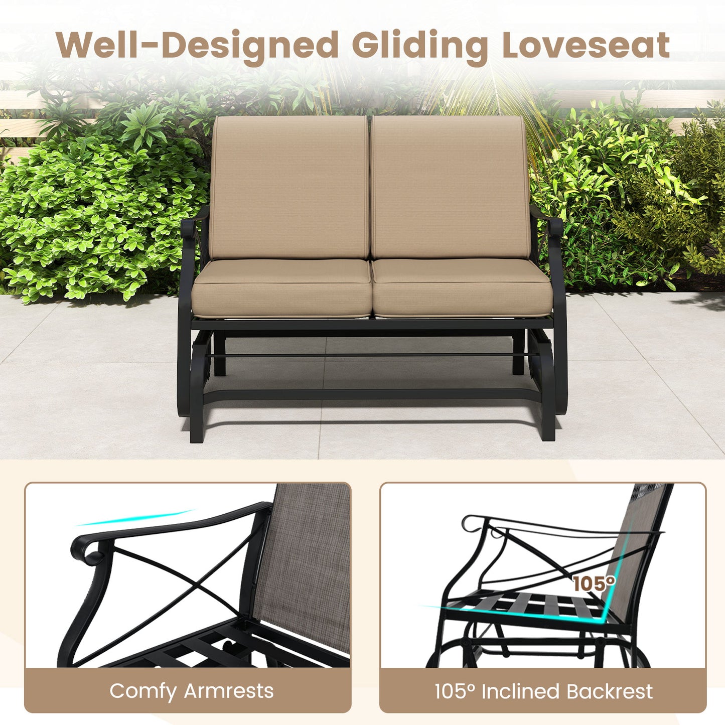 2-Person Glider Rocking Chair Loveseat, Thick Cushions, Metal Frame, Brown Patio Rocking Chairs & Gliders at Gallery Canada