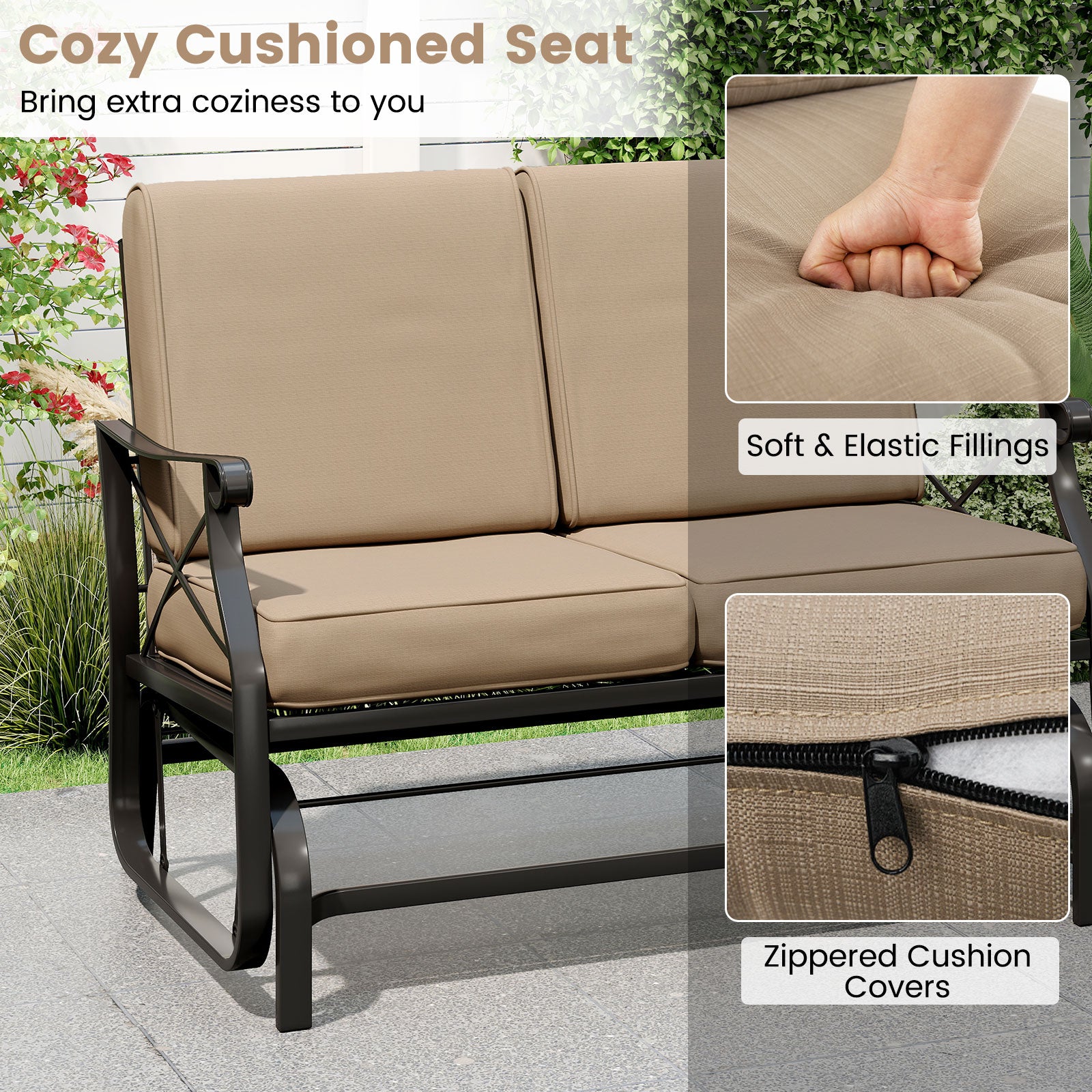 2-Person Glider Rocking Chair Loveseat, Thick Cushions, Metal Frame, Brown Patio Rocking Chairs & Gliders at Gallery Canada