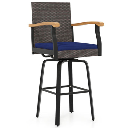 Tabouret de bar pivotant 360° pour extérieur avec coussin, bleu marine