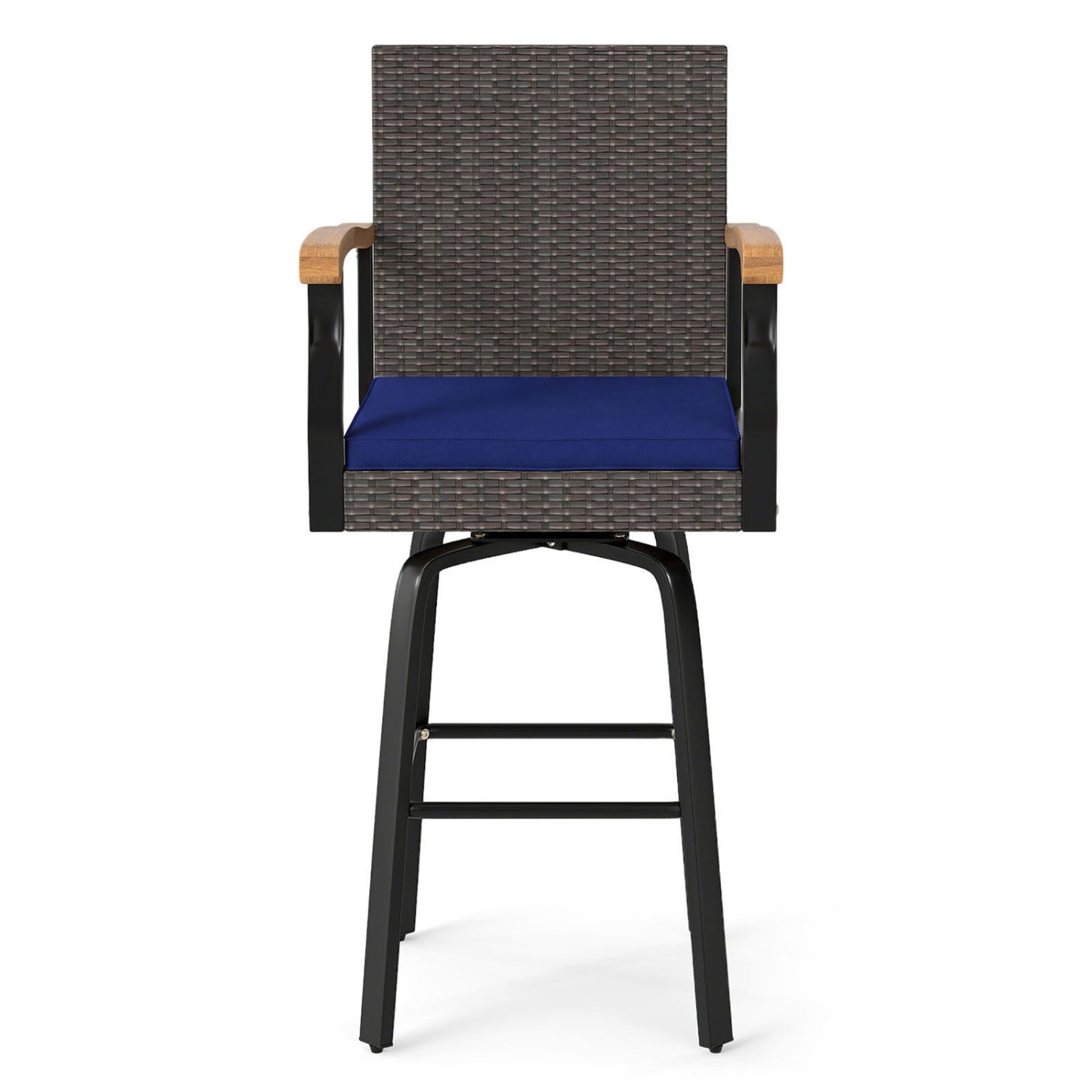 Tabouret de bar pivotant 360° pour extérieur avec coussin, bleu marine