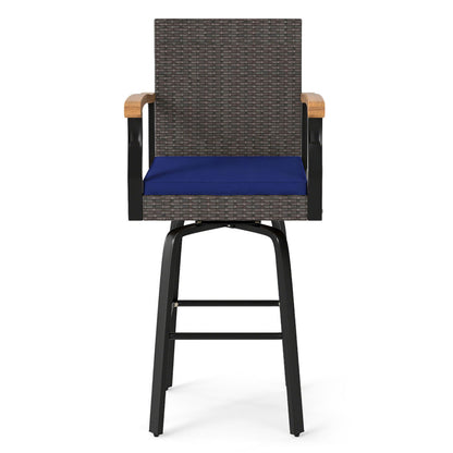 Tabouret de bar pivotant 360° pour extérieur avec coussin, bleu marine