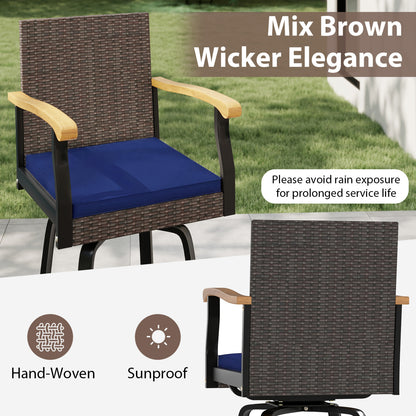 Tabouret de bar pivotant 360° pour extérieur avec coussin, bleu marine