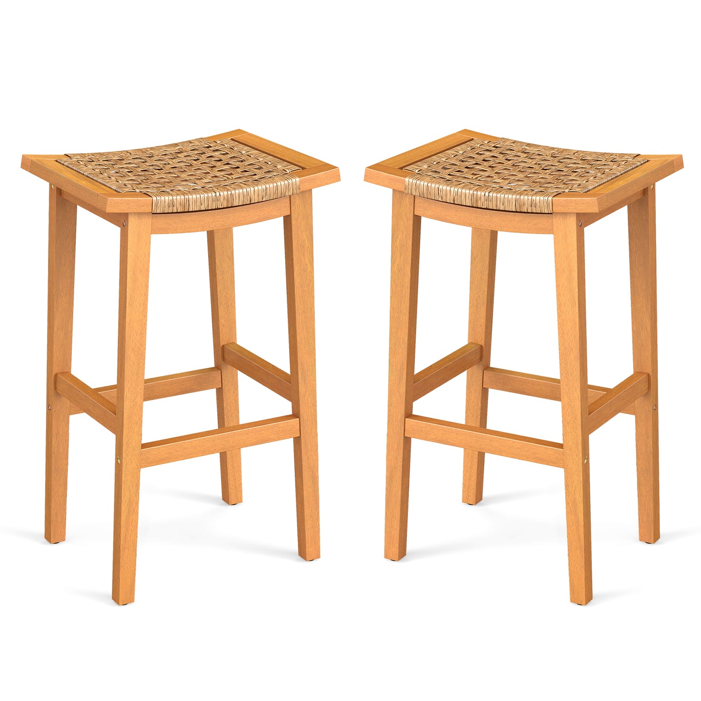 Acacia Wood Bar Stools, Set of 2, PE Rattan Seats Patio Bar Furniture Options at Gallery Canada