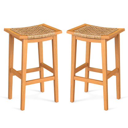 Acacia Wood Bar Stools, Set of 2, PE Rattan Seats Patio Bar Furniture Options at Gallery Canada