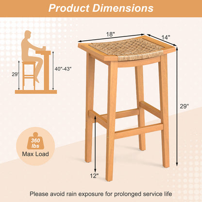 Outdoor Acacia Wood Bar Stools Set of 2 with PE Rattan Seats and Backrests Patio Bar Furniture at Gallery Canada
