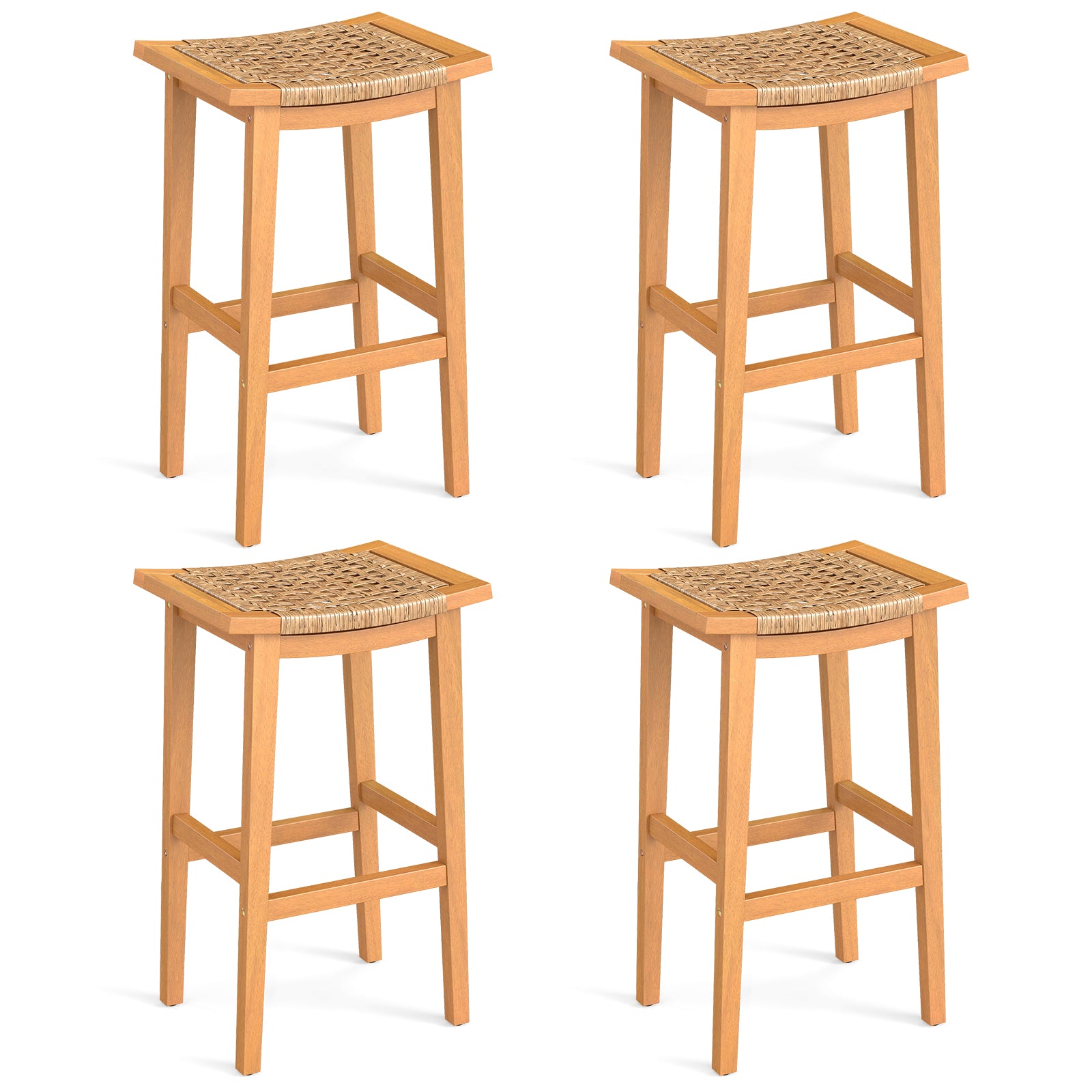 Outdoor Acacia Wood Bar Stools Set of 2 with PE Rattan Seats and Backrests Patio Bar Furniture at Gallery Canada