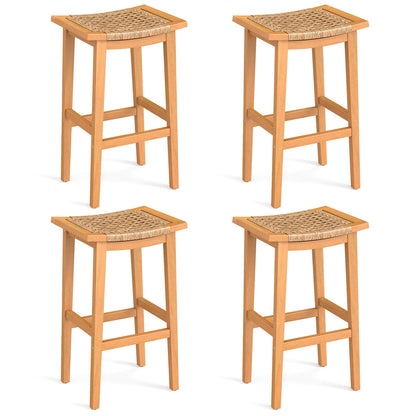 Outdoor Acacia Wood Bar Stools Set of 2 with PE Rattan Seats and Backrests Patio Bar Furniture at Gallery Canada