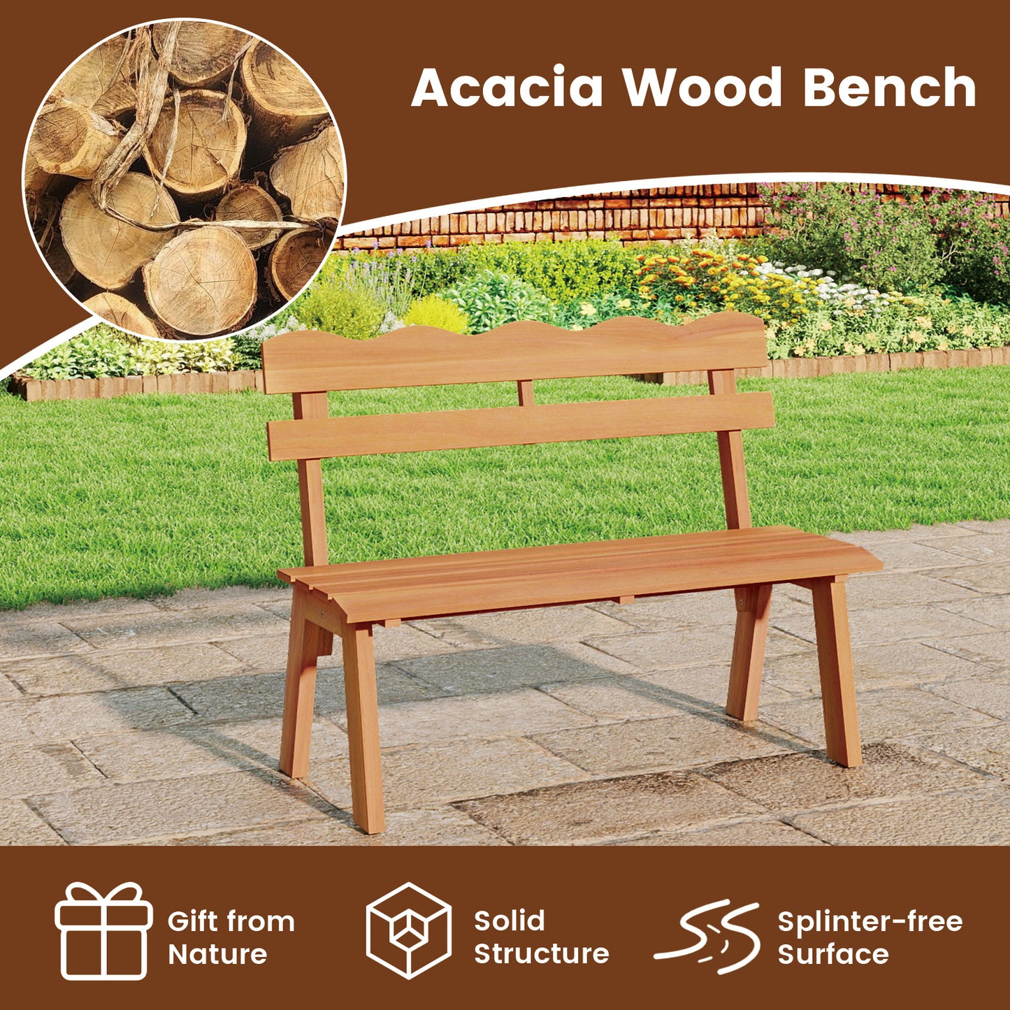 Outdoor Acacia Wood Garden Bench with 800 lbs Weight Capacity Outdoor Benches at Gallery Canada